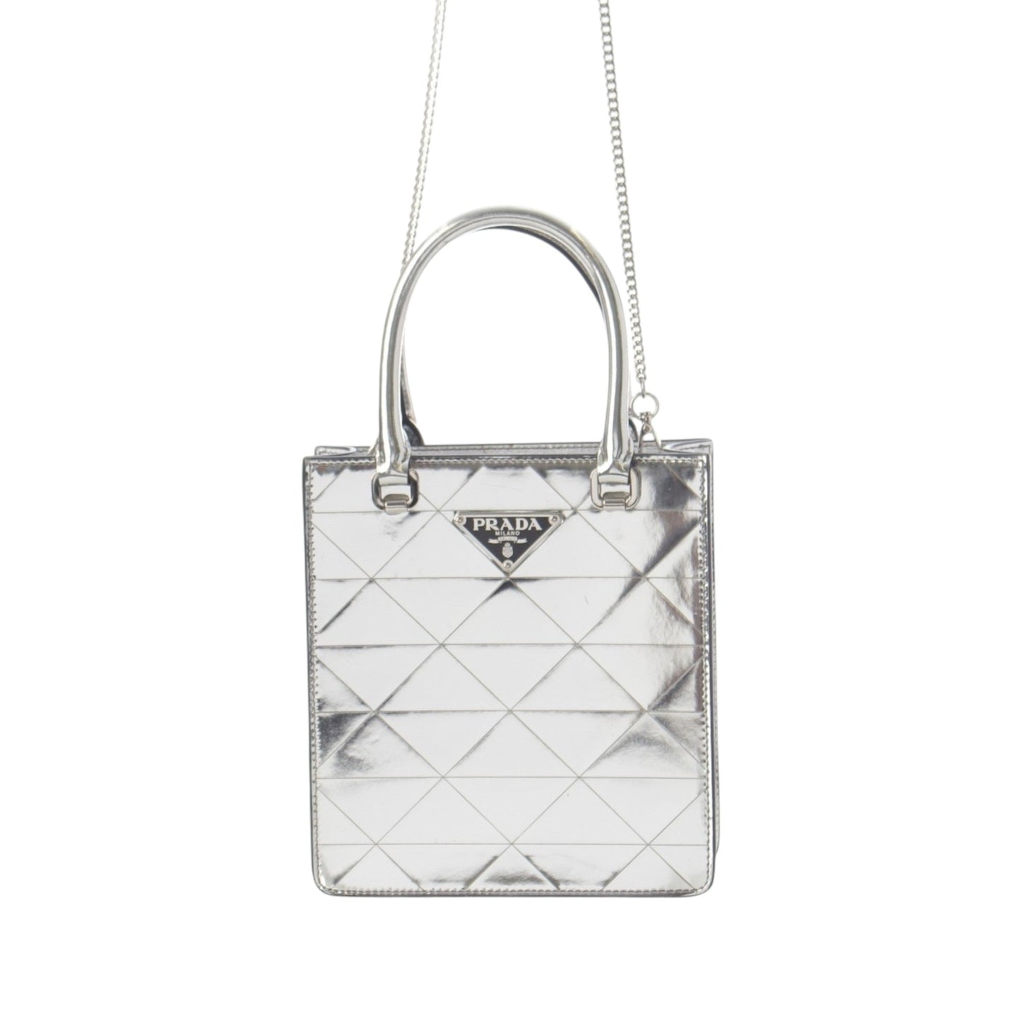 Prada Metallic Spazzolato Leather Triangle Tote