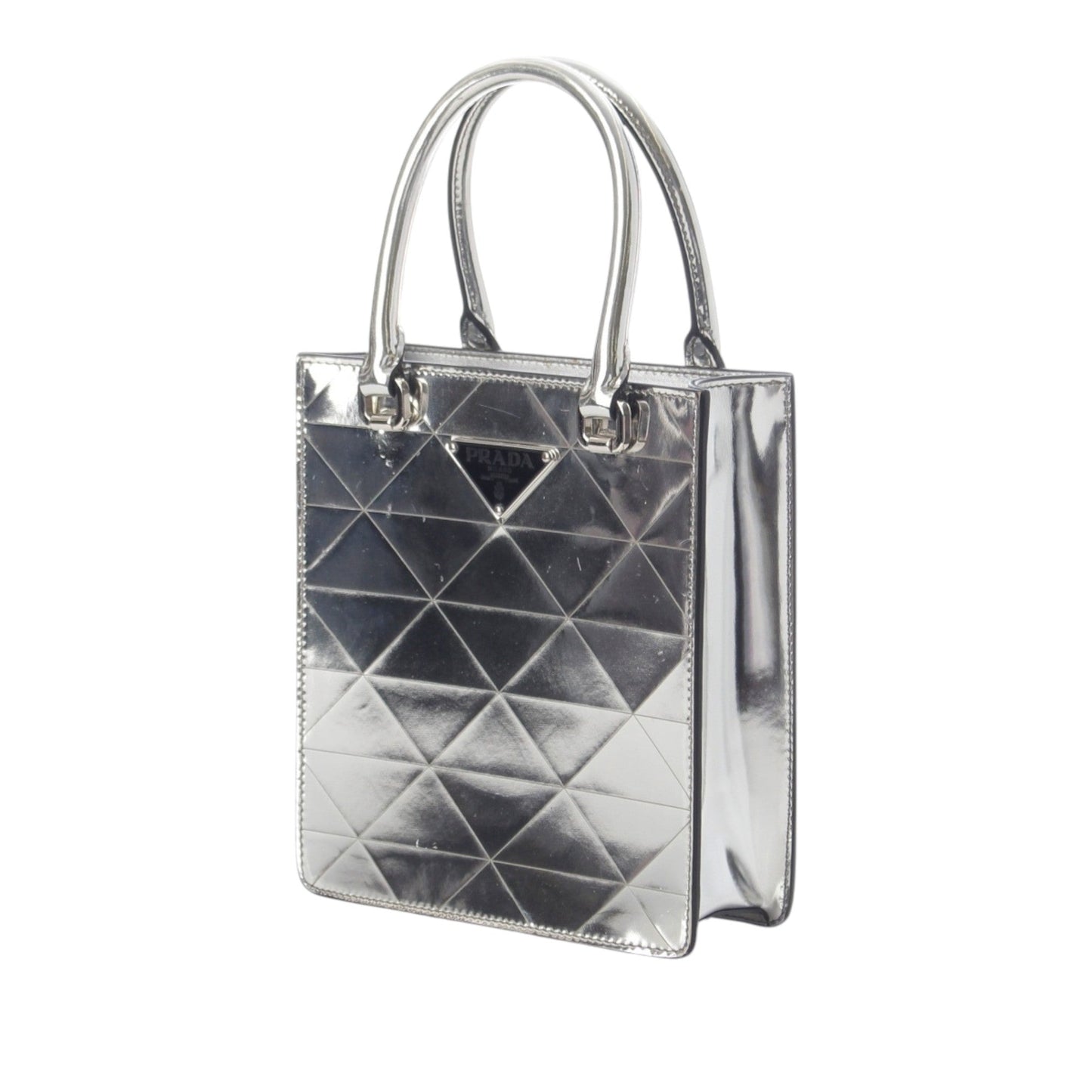 Prada Metallic Spazzolato Leather Triangle Tote