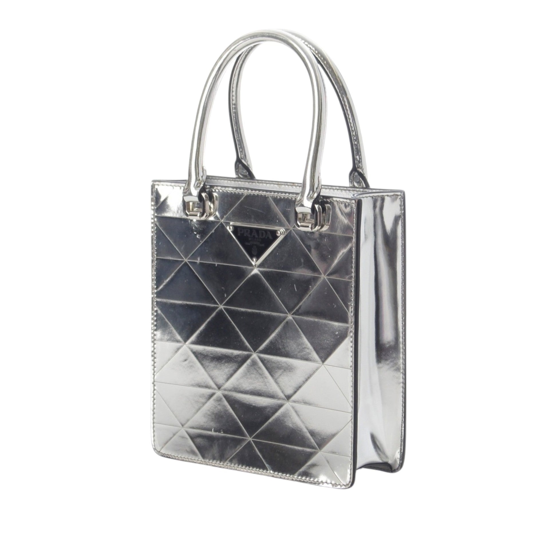 Prada Metallic Spazzolato Leather Triangle Tote