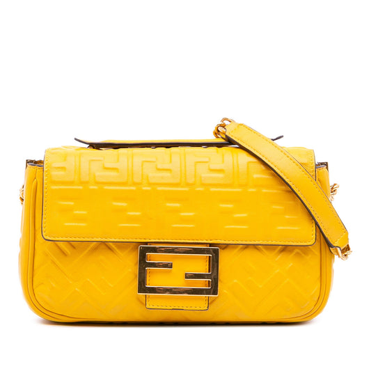 Fendi Zucca Embossed Leather Chain Midi Baguette
