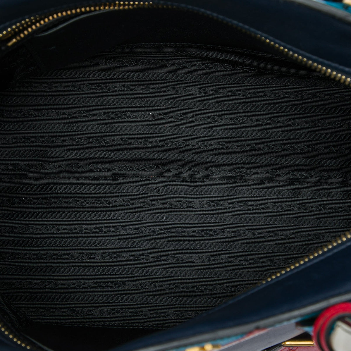 Prada Medium Saffiano Trimmed City Calf Greca Esplanade Satchel