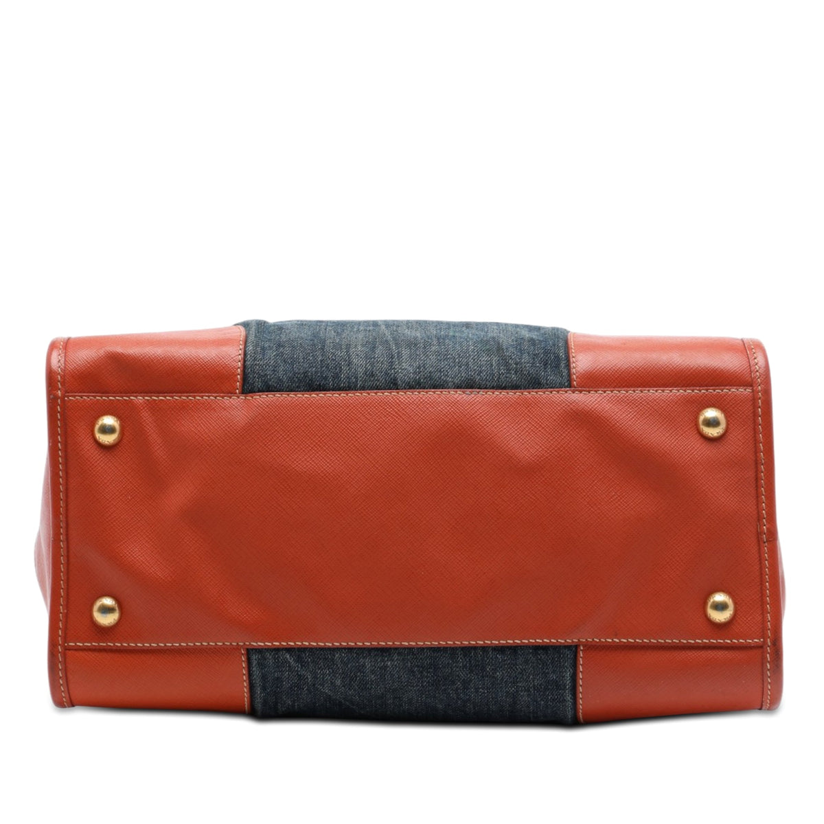 Prada Saffiano Trimmed Denim Open Convertible Tote