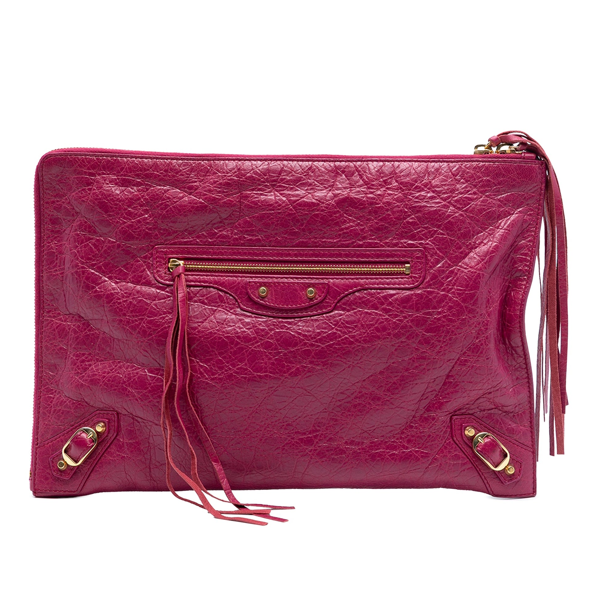 Balenciaga Lambskin Motocross Classic Zip Around Flat Clutch