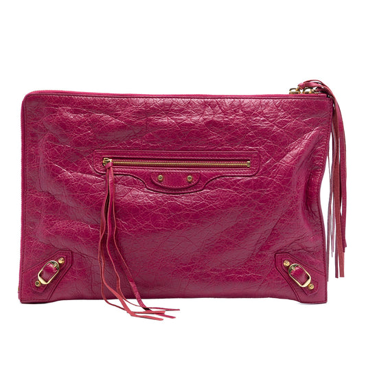 Balenciaga Lambskin Motocross Classic Zip Around Flat Clutch