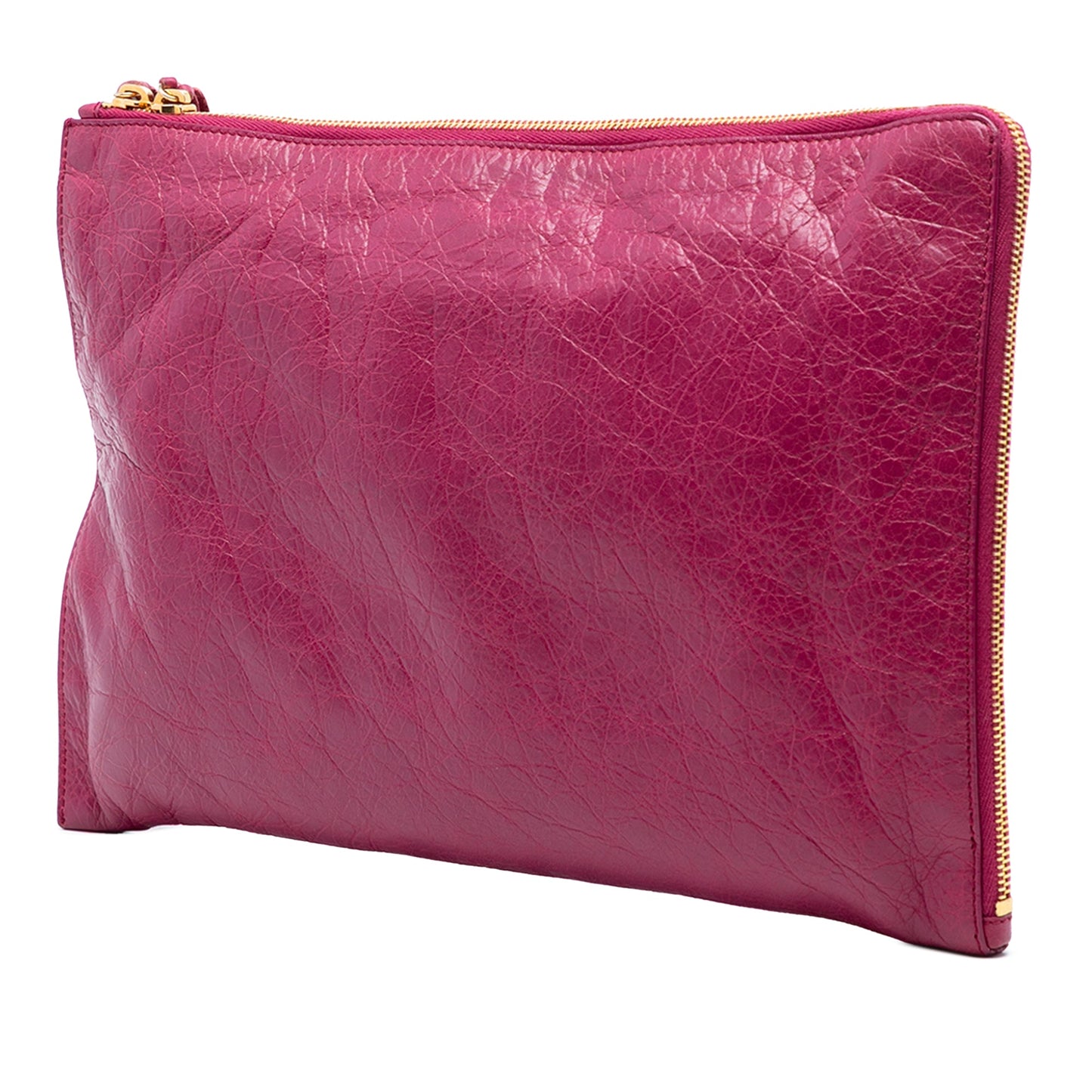 Balenciaga Lambskin Motocross Classic Zip Around Flat Clutch