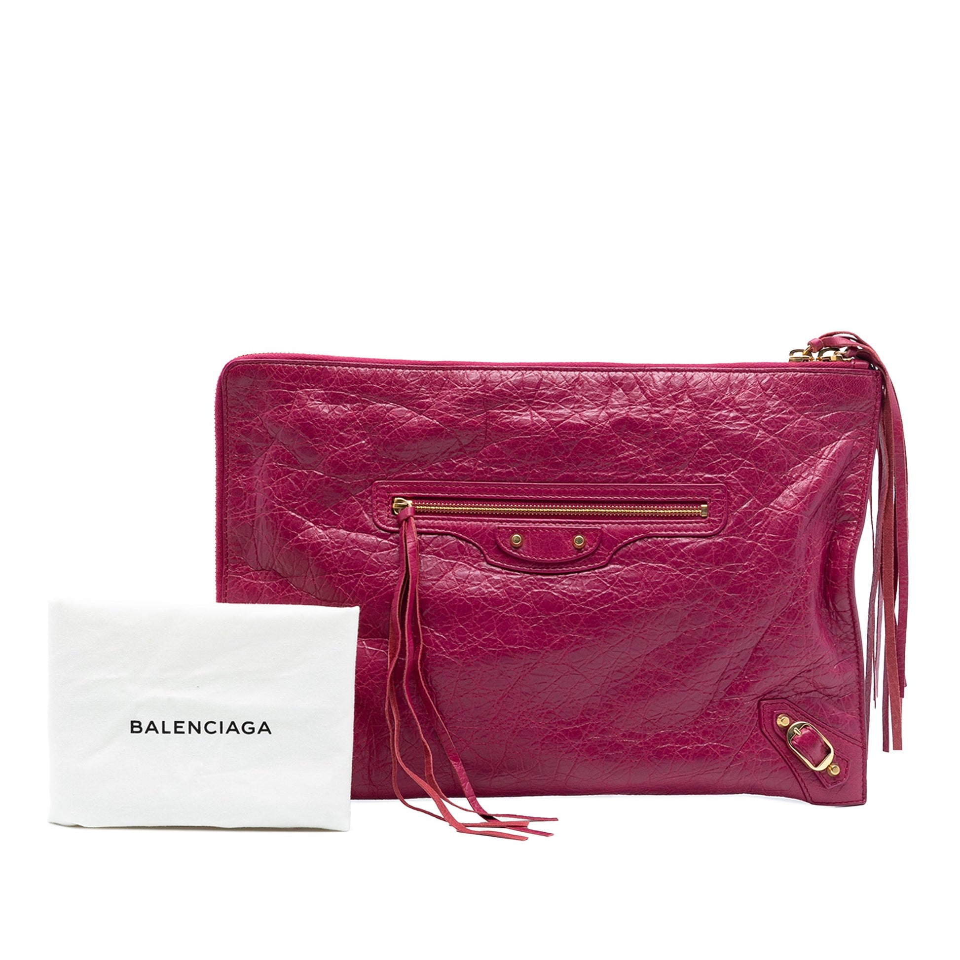 Balenciaga Lambskin Motocross Classic Zip Around Flat Clutch