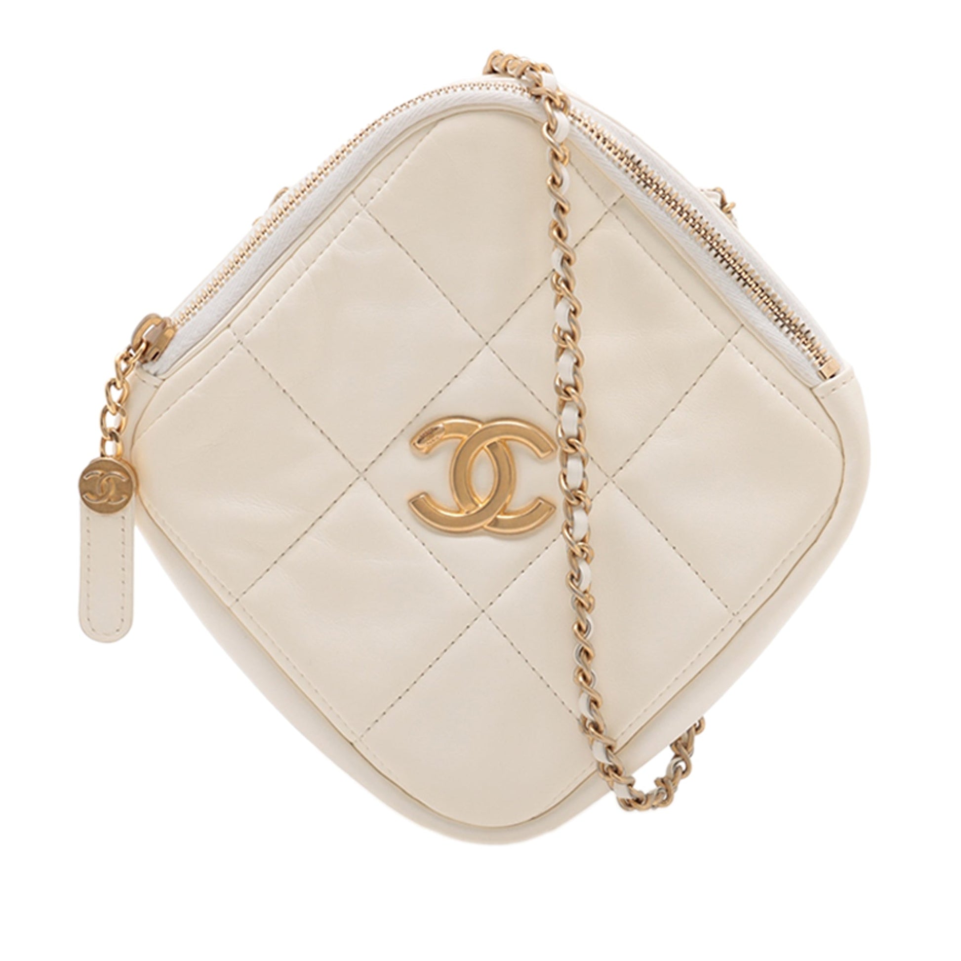 Chanel CC Quilted Lambskin Diamond Clutch with Chain