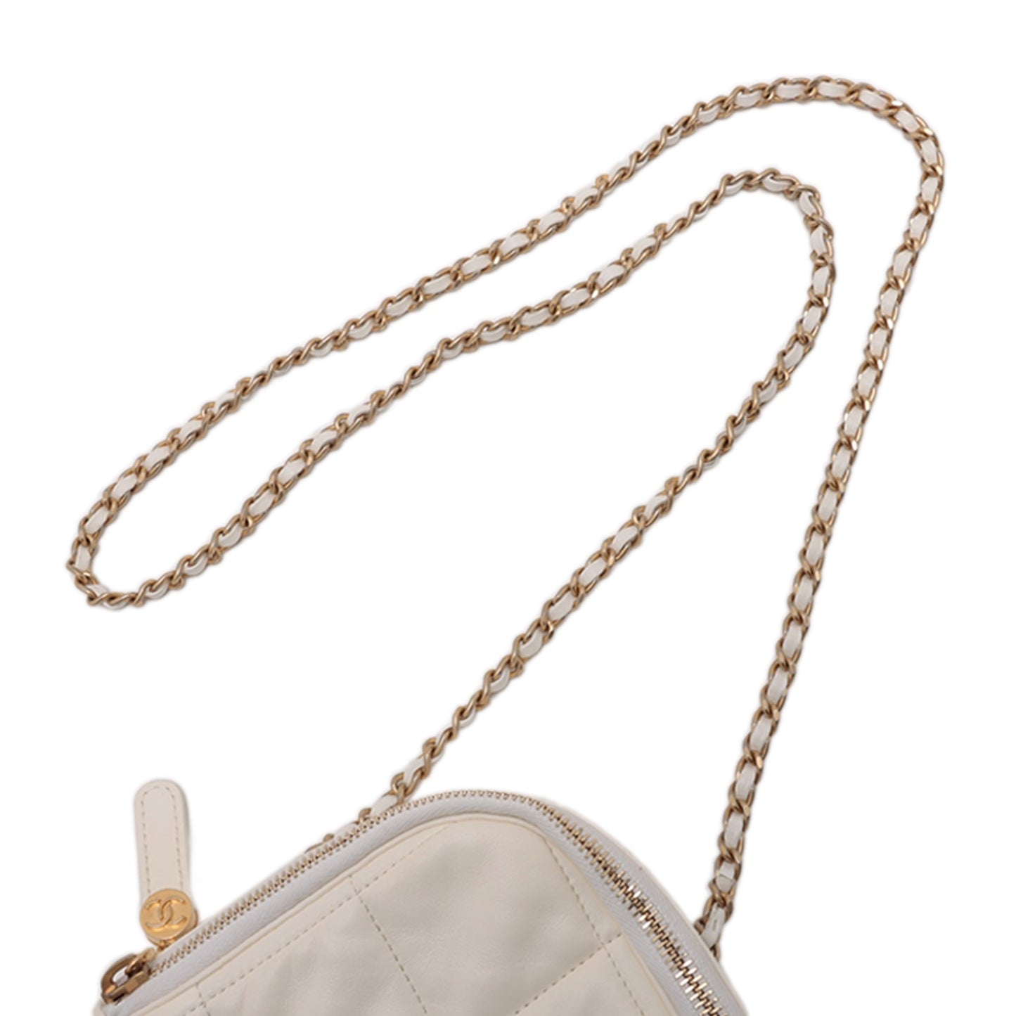 Chanel CC Quilted Lambskin Diamond Clutch with Chain