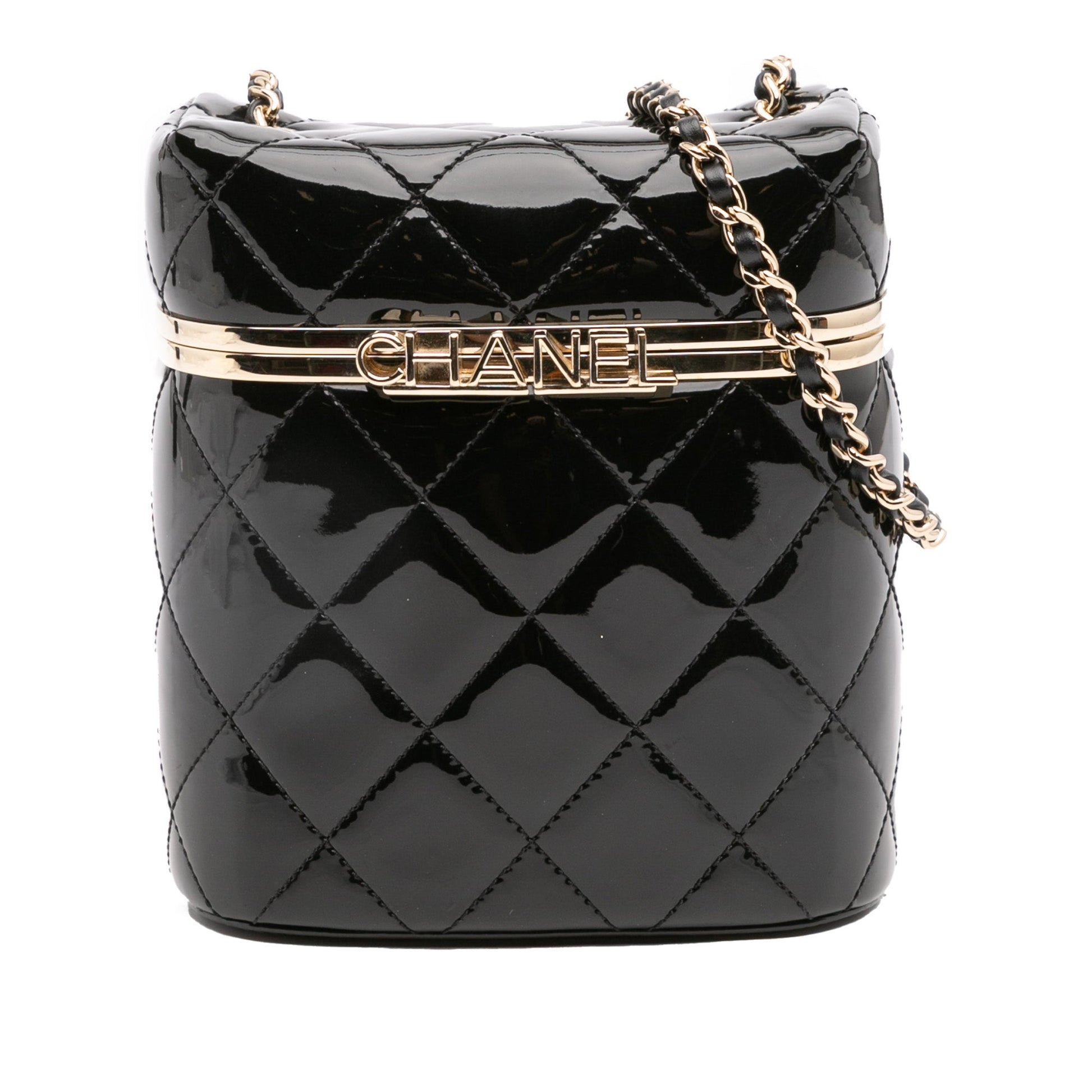 Chanel Quilted Patent Logo Chain Vanity Case
