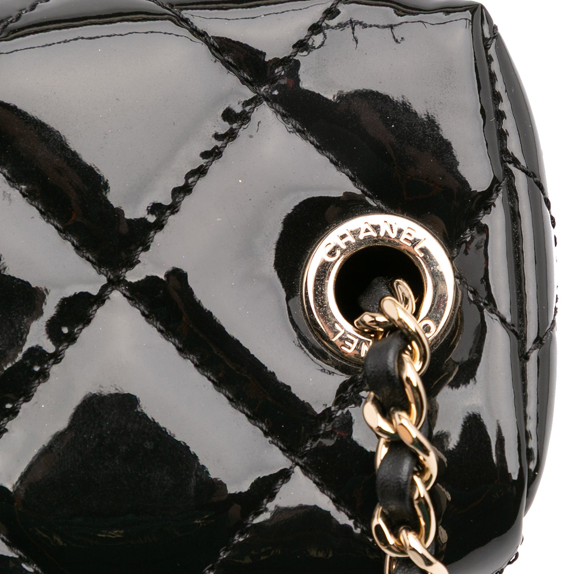 Chanel Quilted Patent Logo Chain Vanity Case