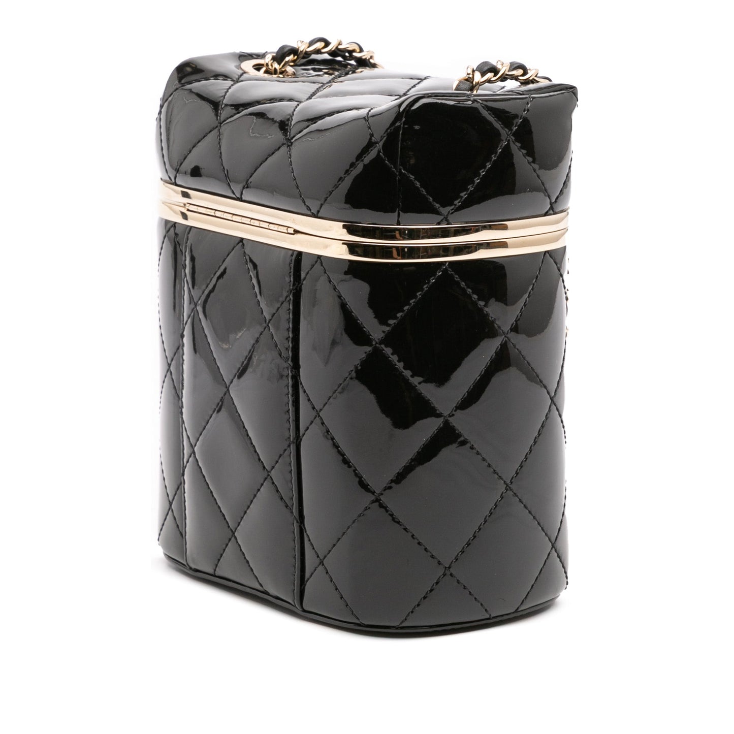 Chanel Quilted Patent Logo Chain Vanity Case