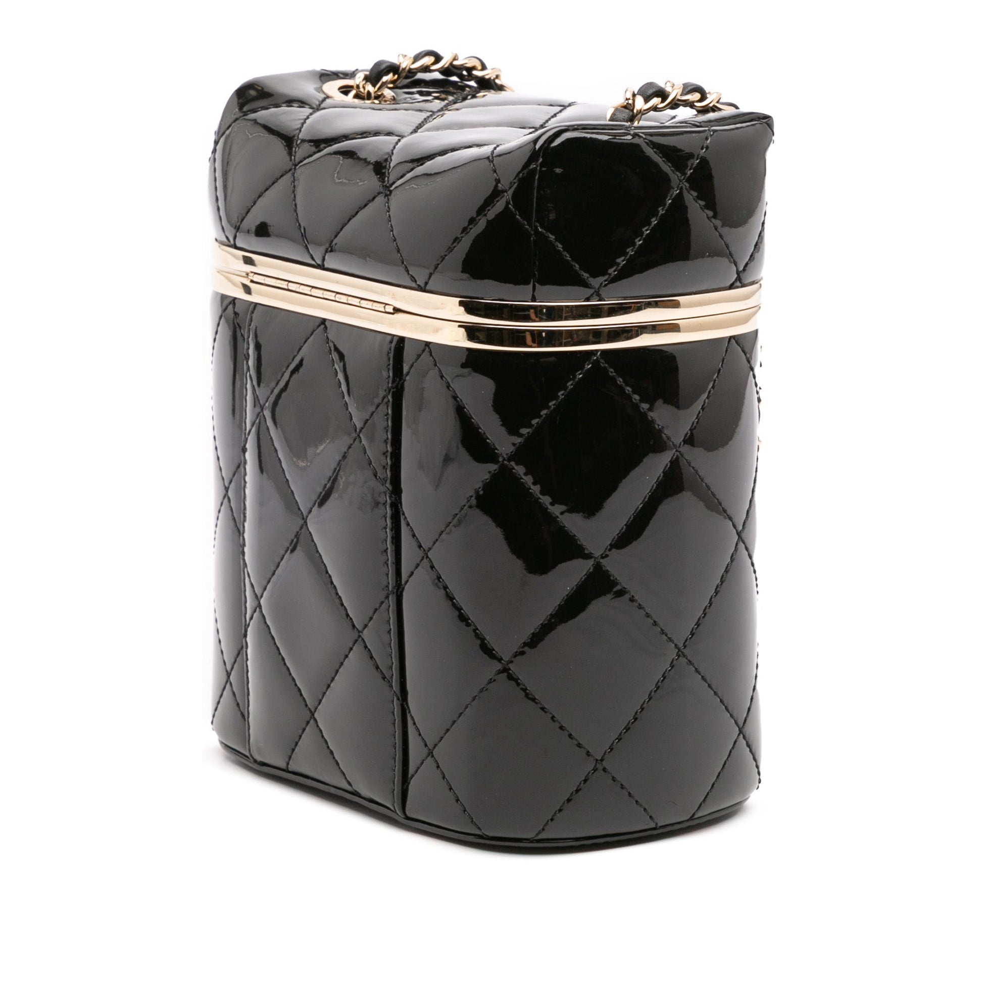Chanel Quilted Patent Logo Chain Vanity Case