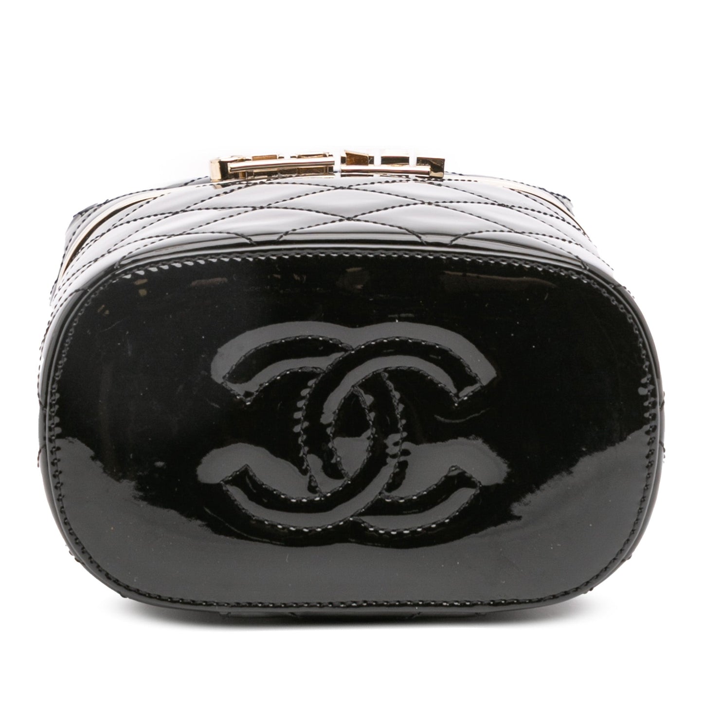 Chanel Quilted Patent Logo Chain Vanity Case
