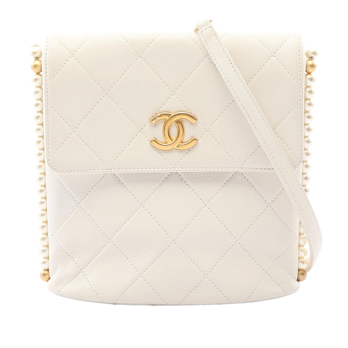 Chanel Small Quilted Calfskin About Pearls Hobo — White