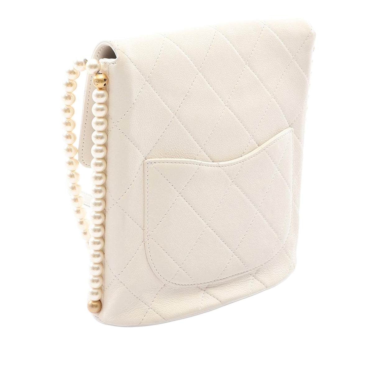 Chanel Small Quilted Calfskin About Pearls Hobo — White