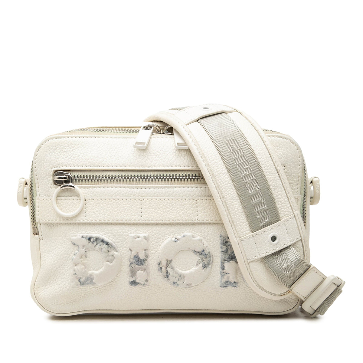 Dior Daniel Arsham Grained Calfskin Safari Messenger Bag — White