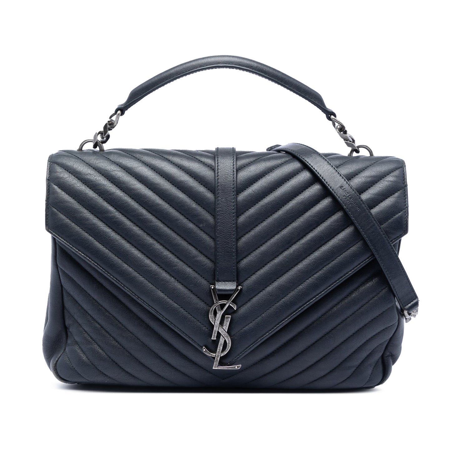 Saint Laurent Large Chevron Sheepskin Monogram College Satchel