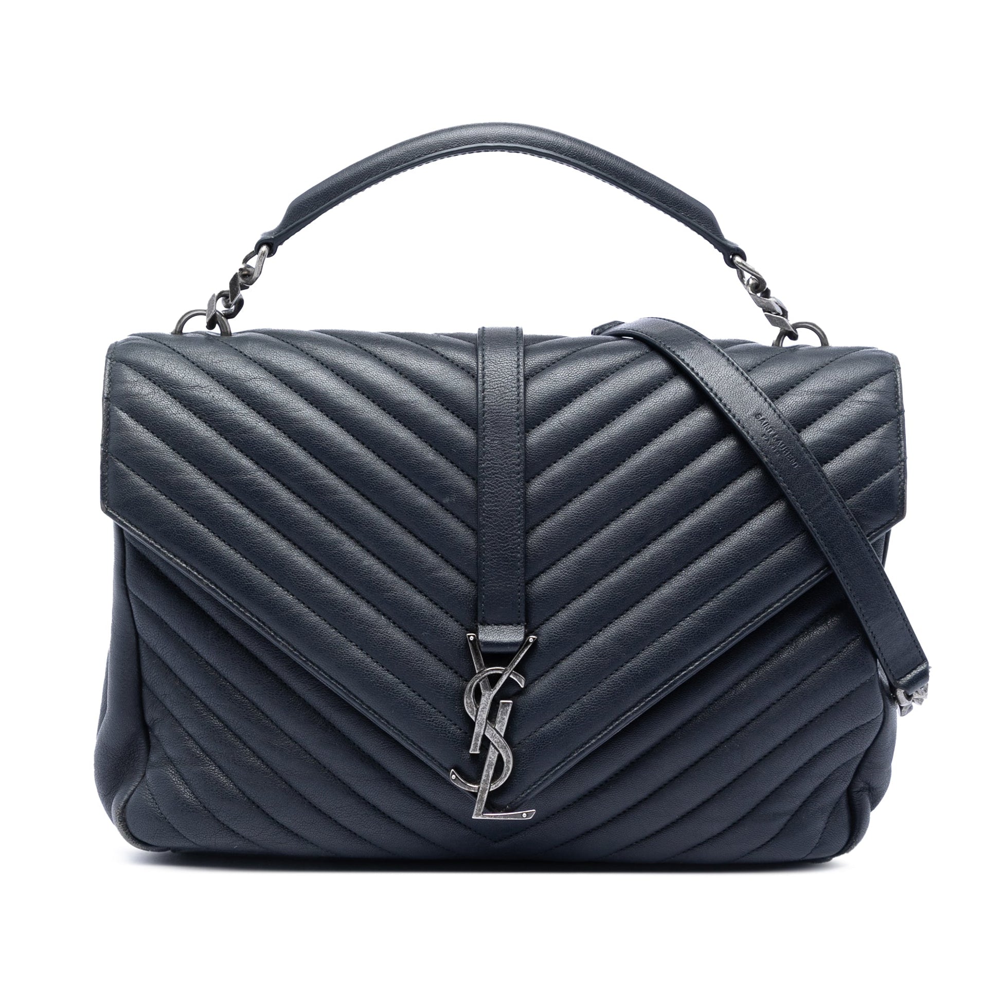 Saint Laurent Large Chevron Sheepskin Monogram College Satchel