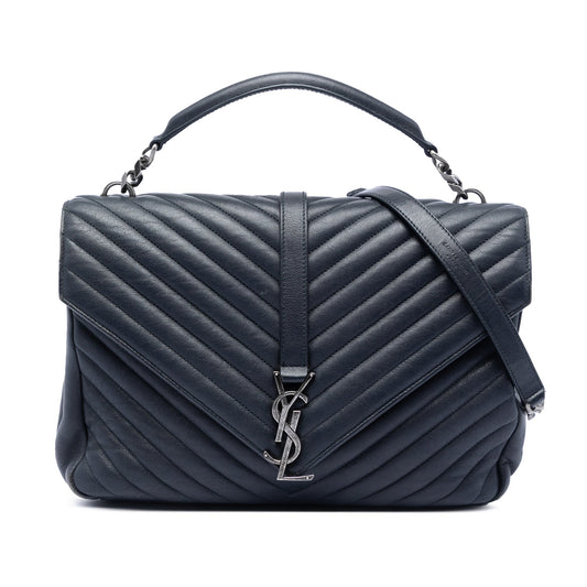 Saint Laurent Large Chevron Sheepskin Monogram College Satchel