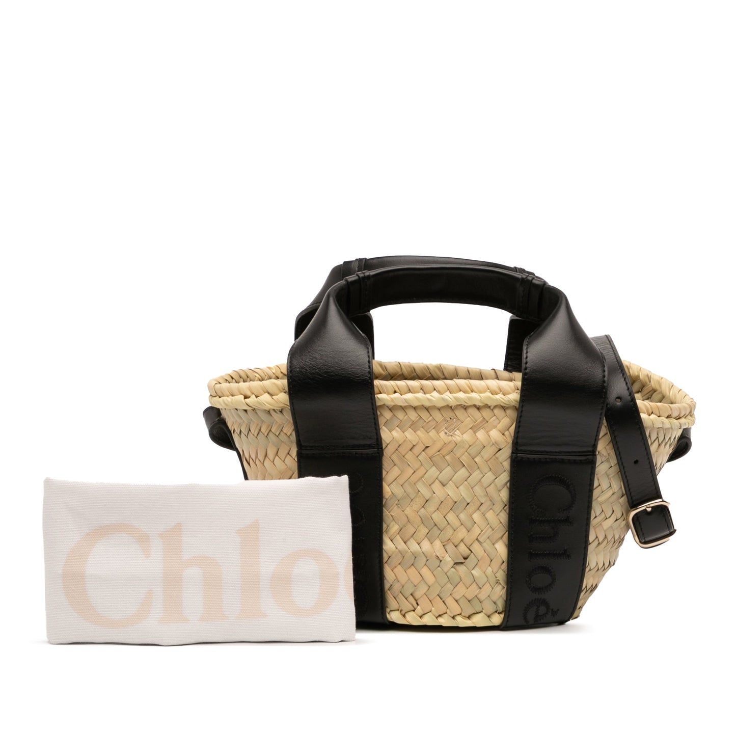 Chloé Small Raffia and Smooth Calfskin Sense Basket Tote
