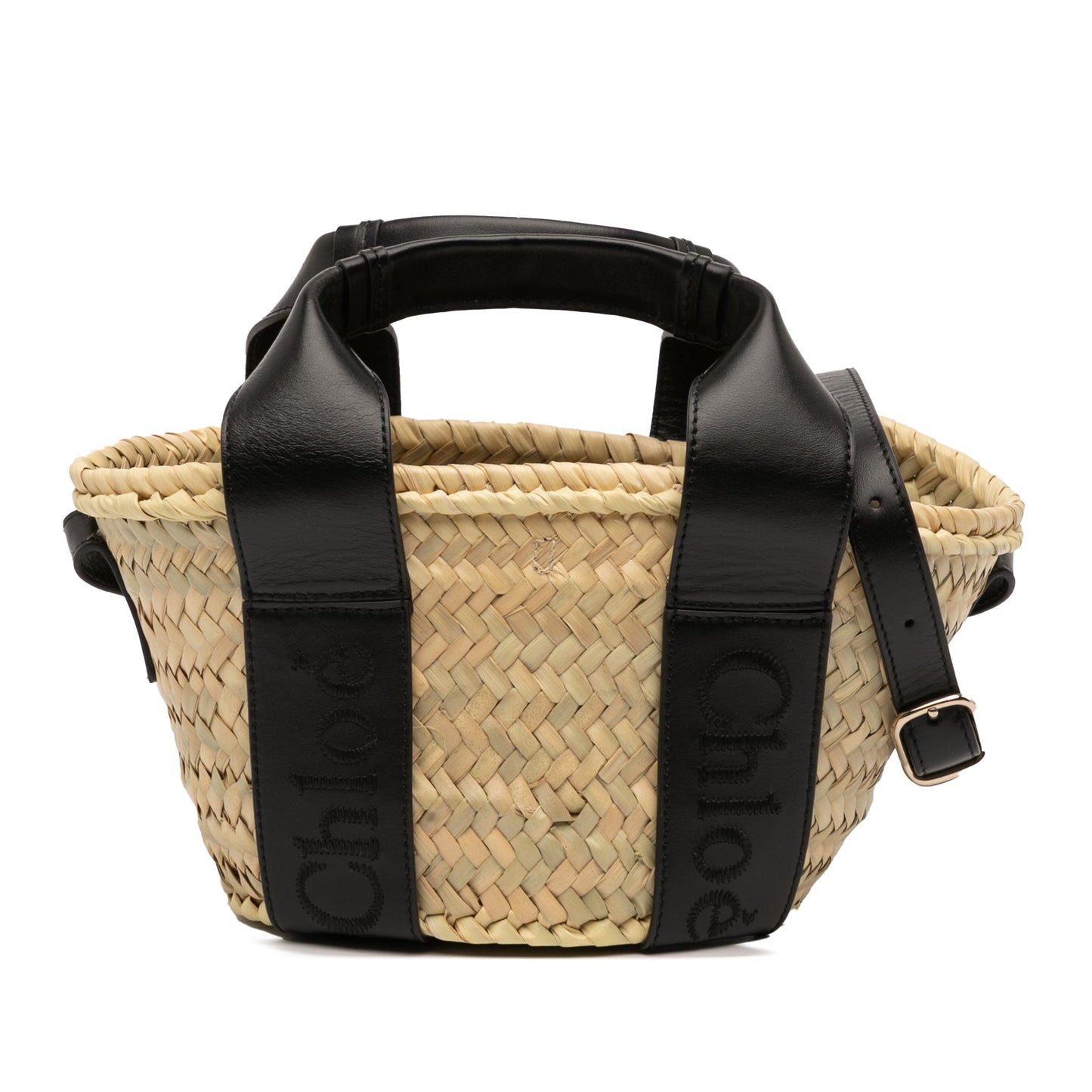 Chloé Small Raffia and Smooth Calfskin Sense Basket Tote