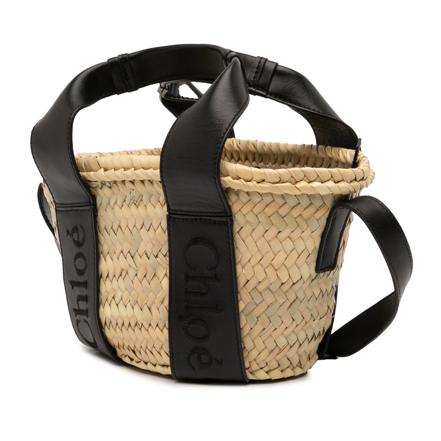 Chloé Small Raffia and Smooth Calfskin Sense Basket Tote