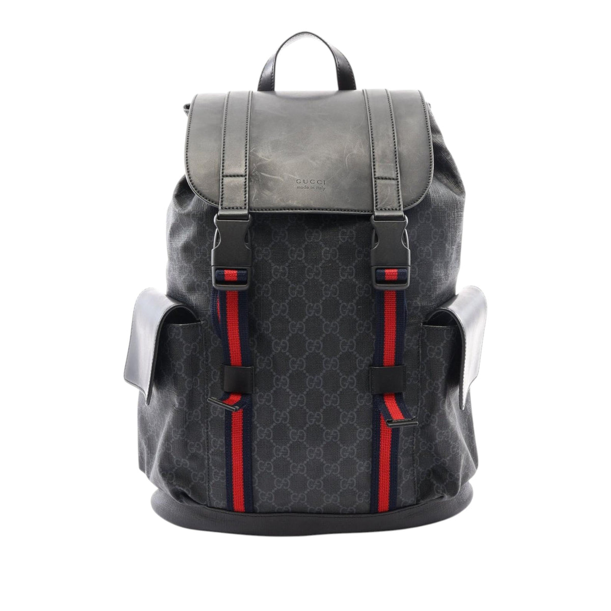 Gucci GG Supreme Web Double Buckles Backpack — Black