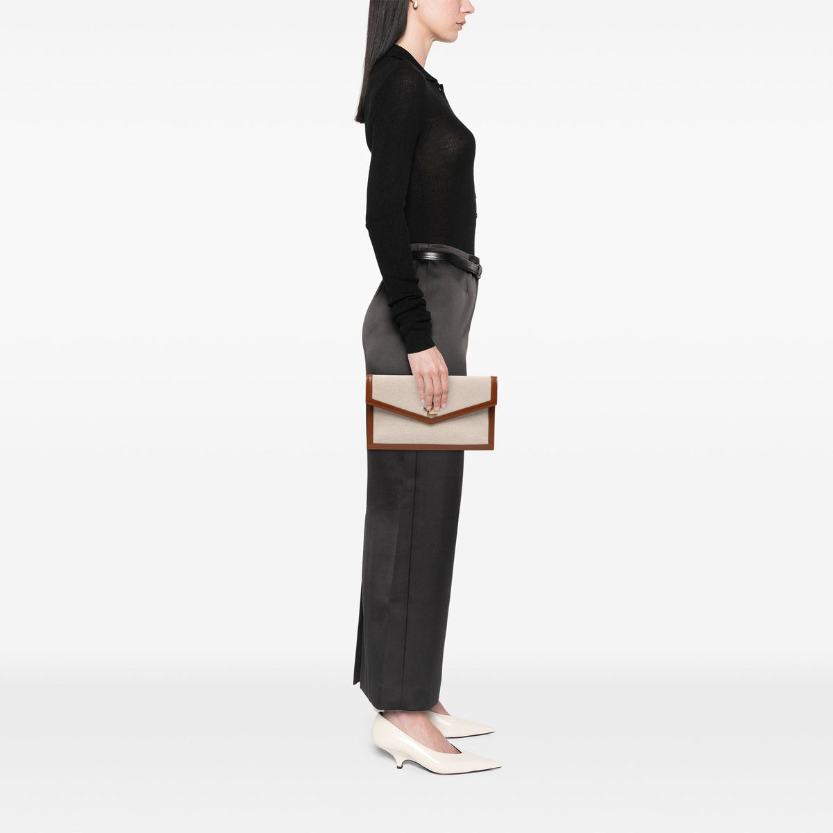 Saint Laurent Canvas Uptown Pouch — Brown