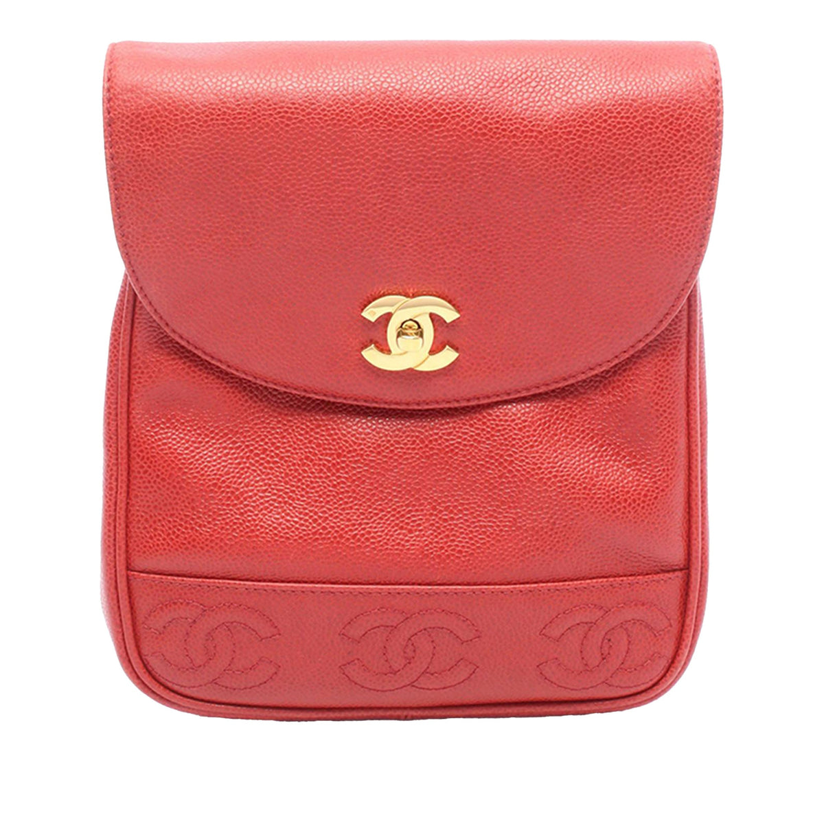 Chanel Caviar Triple CC Backpack — Red
