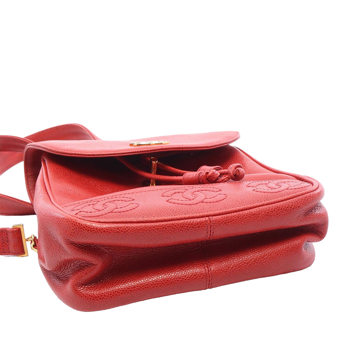 Chanel Caviar Triple CC Backpack — Red