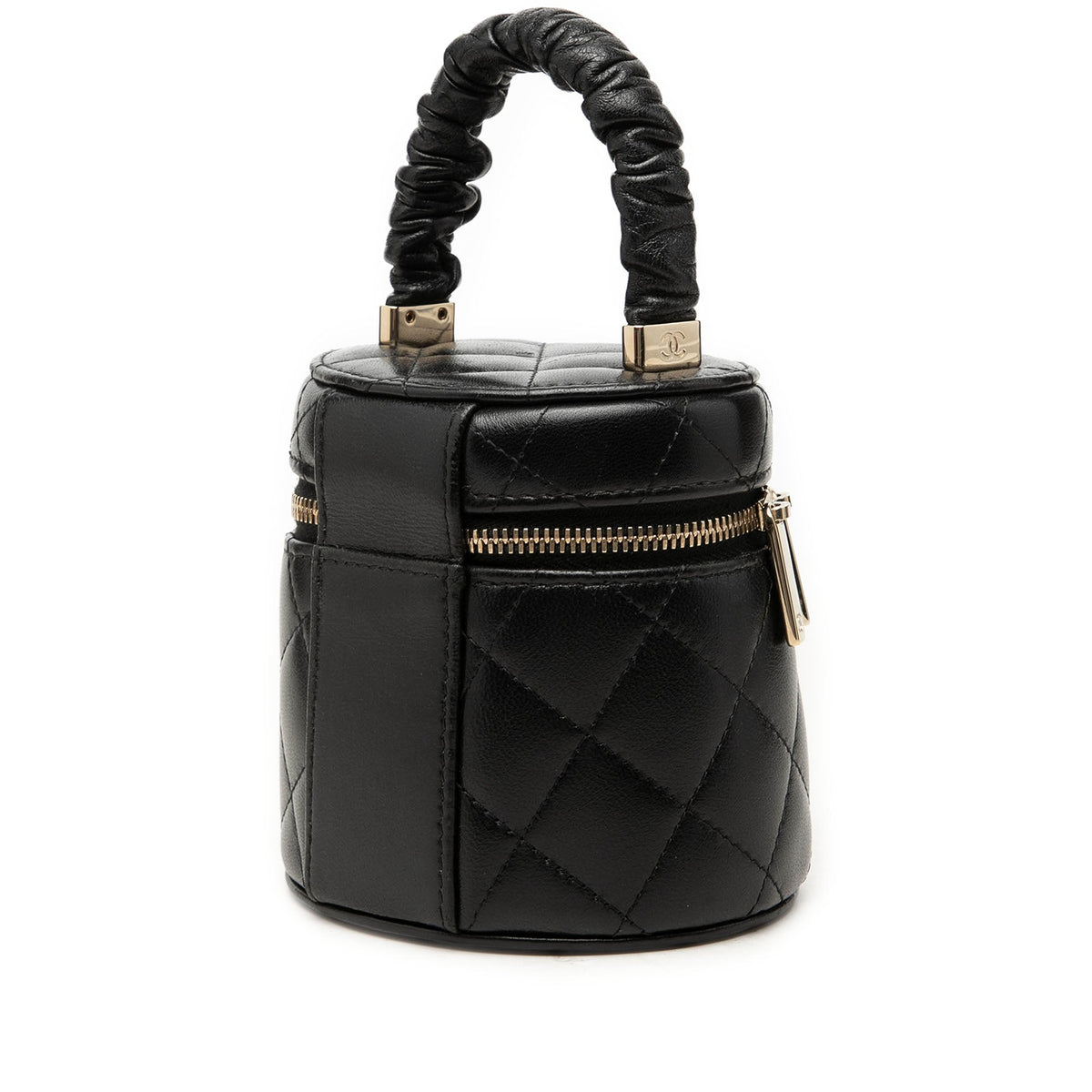 Chanel Mini Quilted Lambskin Ruched Handle Vanity Case — Black