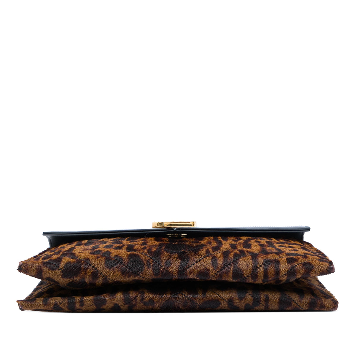 Saint Laurent Chevron Calfskin and Leopard Printed Calf Hair Classic Monogram Envelope Crossbody — Black