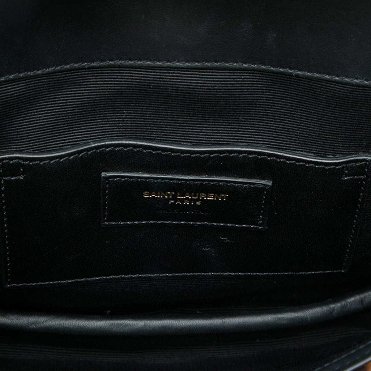 Saint Laurent Chevron Calfskin and Leopard Printed Calf Hair Classic Monogram Envelope Crossbody — Black