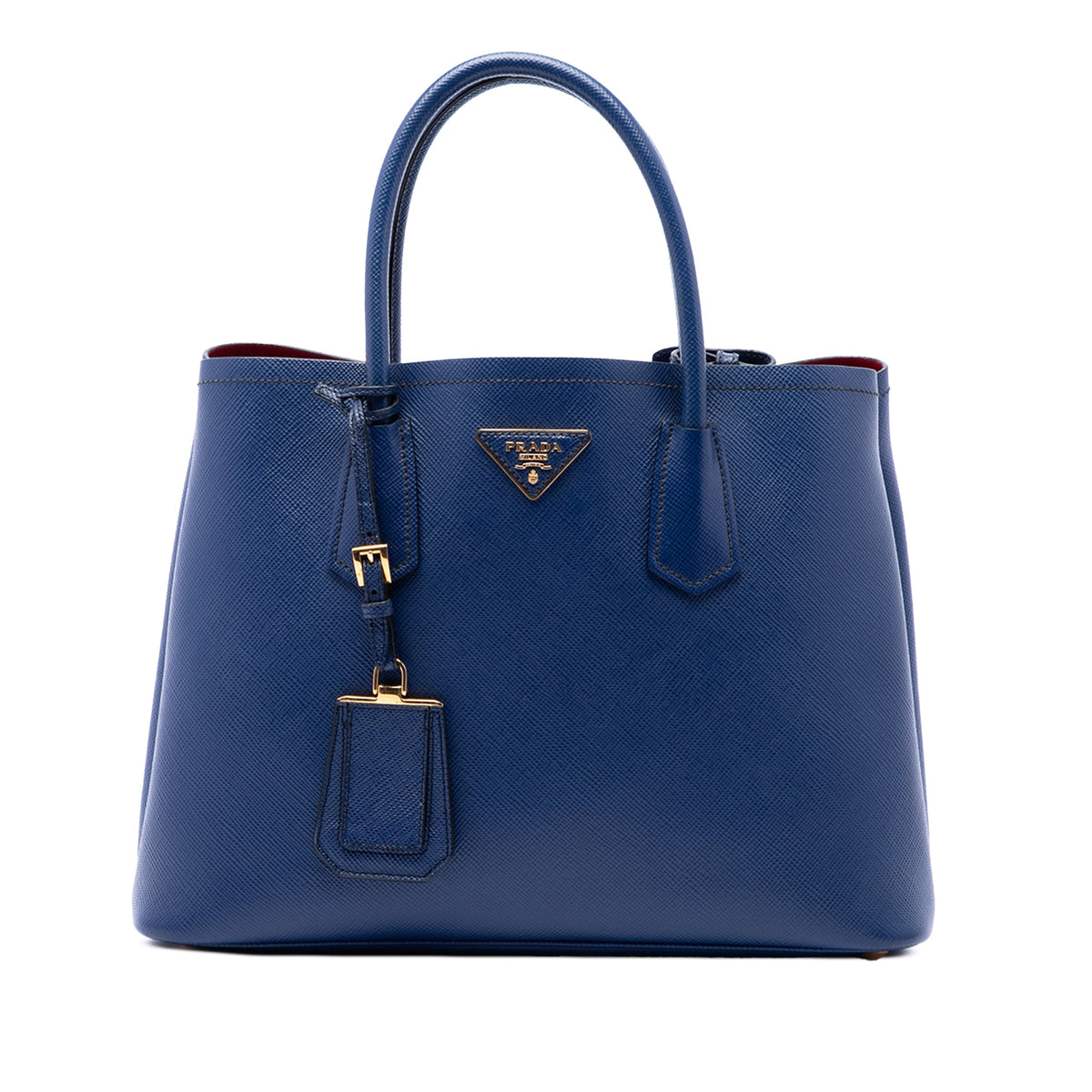 Prada Medium Saffiano Cuir Double Handle Satchel — Blue