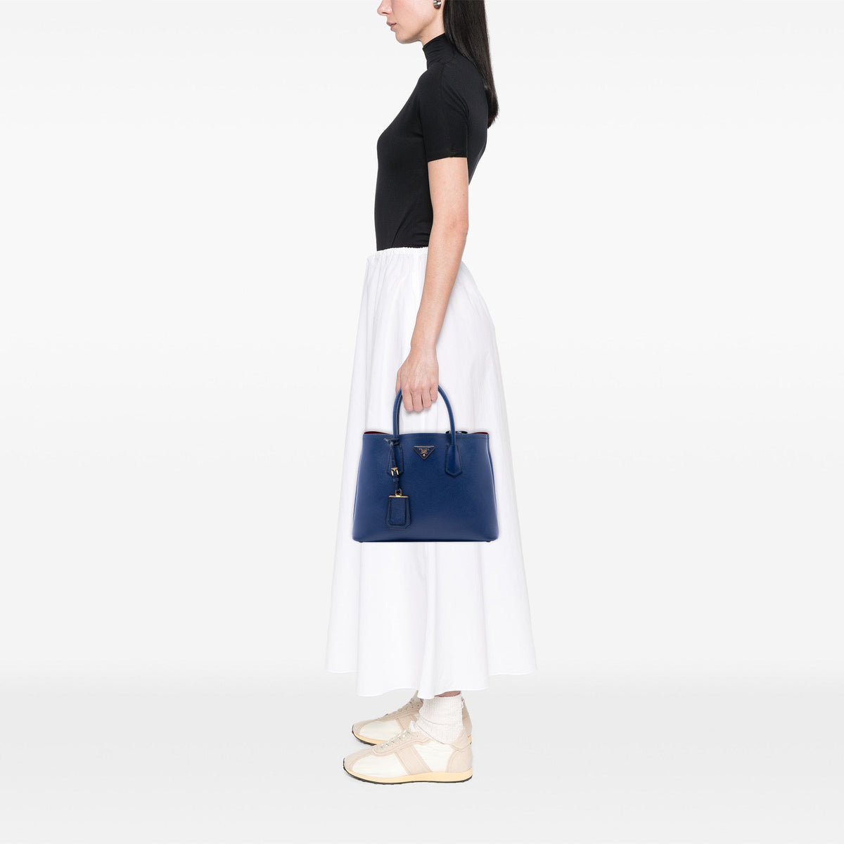 Prada Medium Saffiano Cuir Double Handle Satchel — Blue