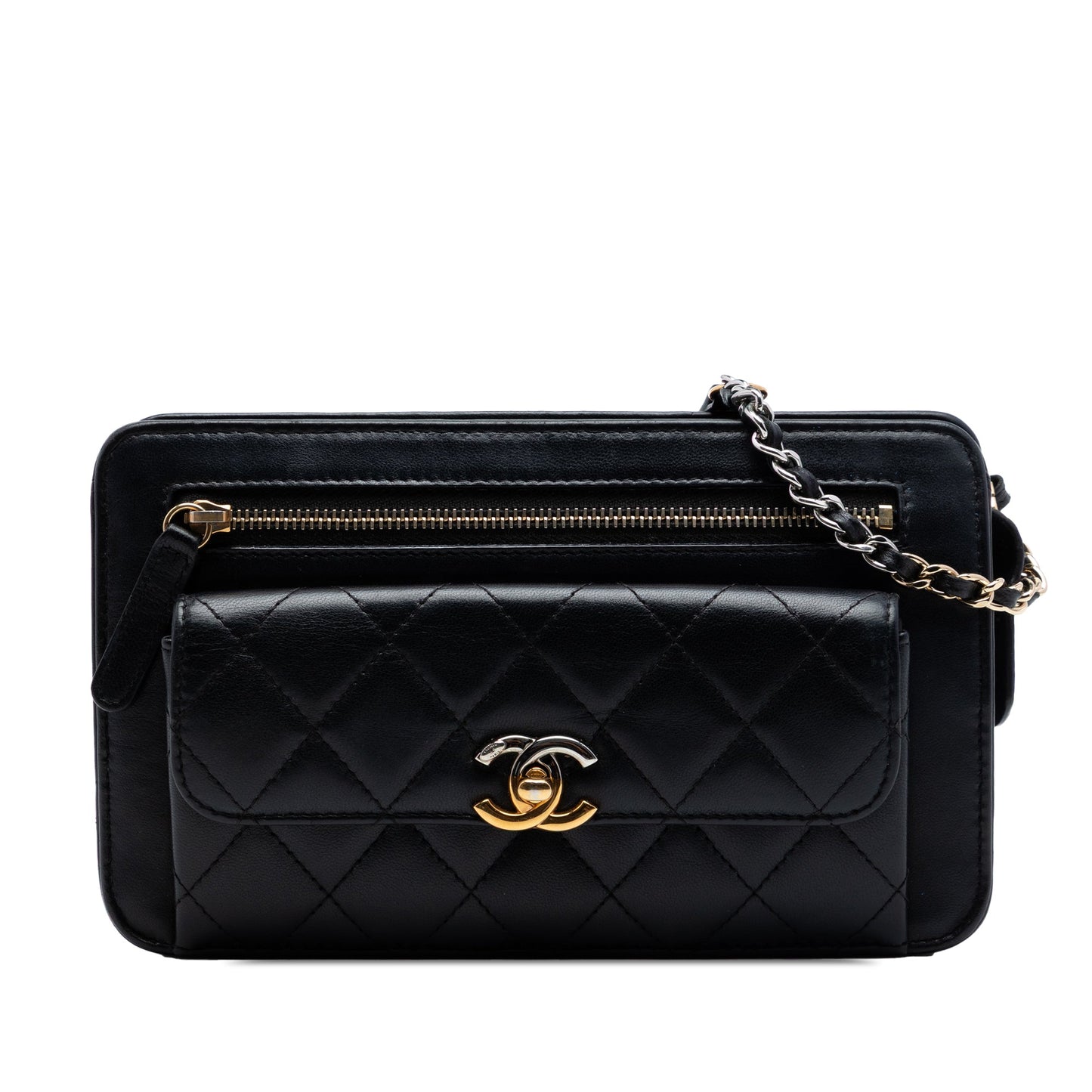 Chanel Quilted Lambskin Front Pocket Clutch With Chain