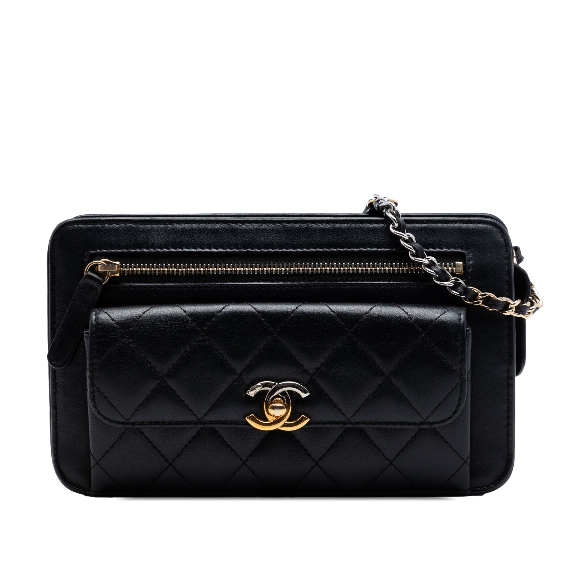 Chanel Quilted Lambskin Front Pocket Clutch With Chain