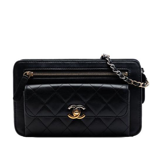 Chanel Quilted Lambskin Front Pocket Clutch With Chain