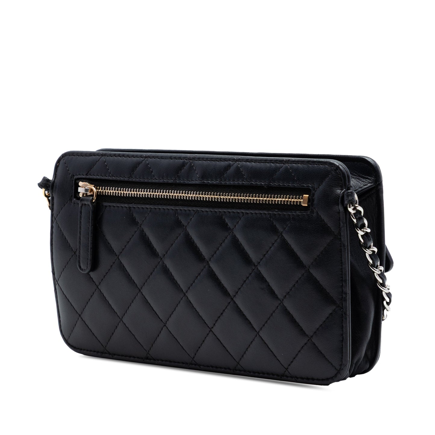 Chanel Quilted Lambskin Front Pocket Clutch With Chain