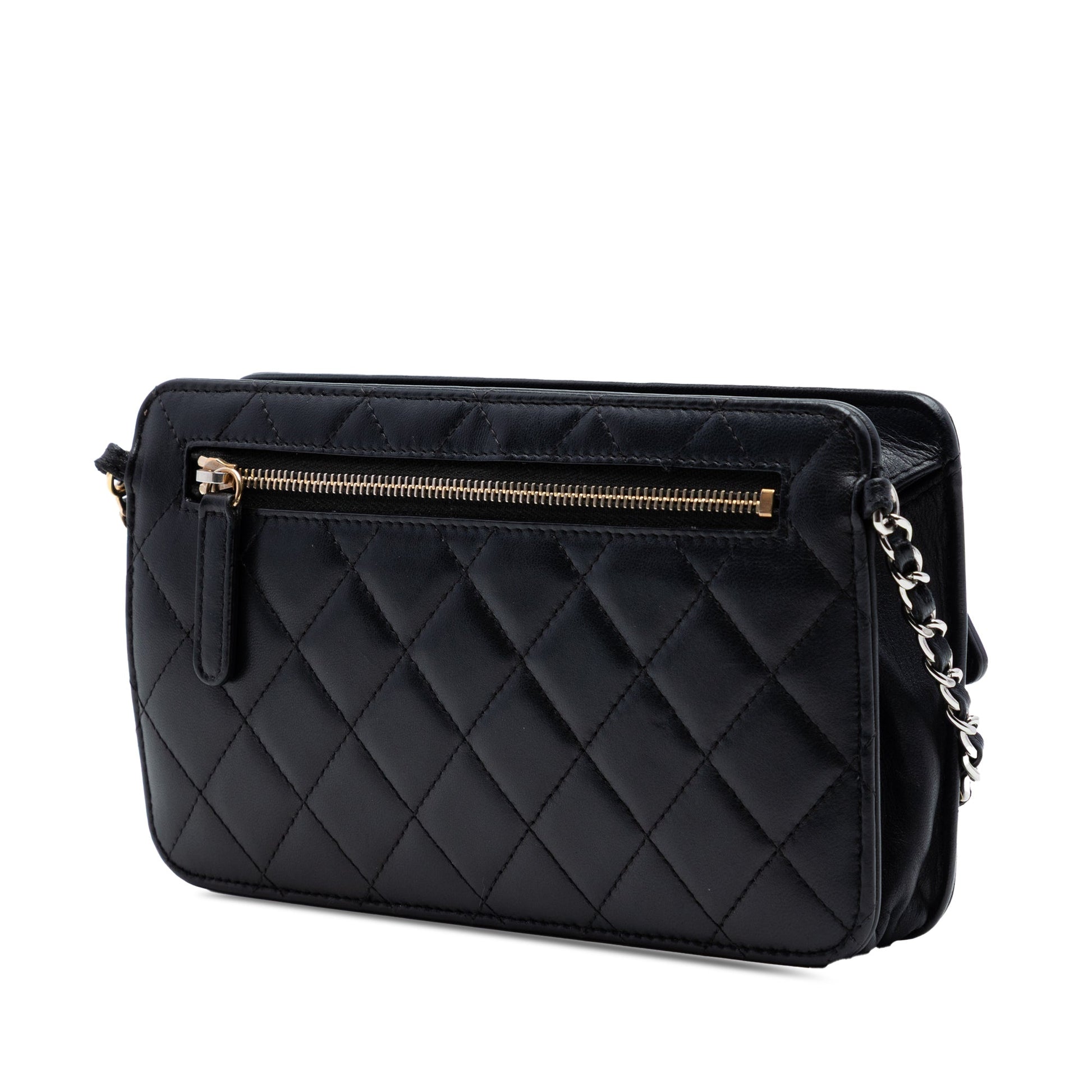 Chanel Quilted Lambskin Front Pocket Clutch With Chain
