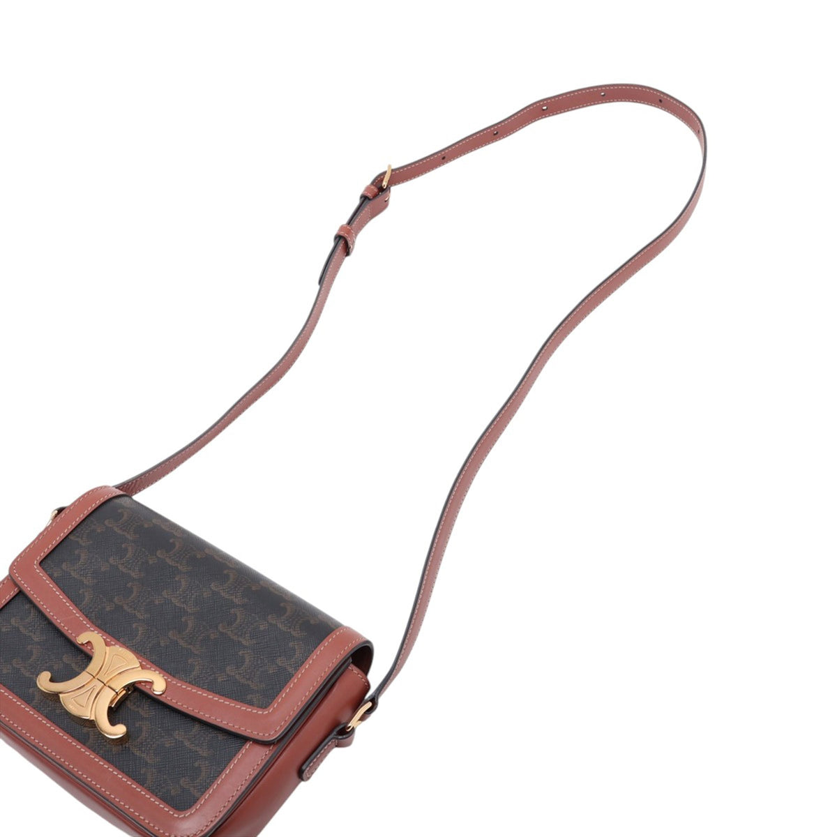 Celine Classique Triomphe Coated Canvas and Calfskin Triomphe Crossbody — Brown