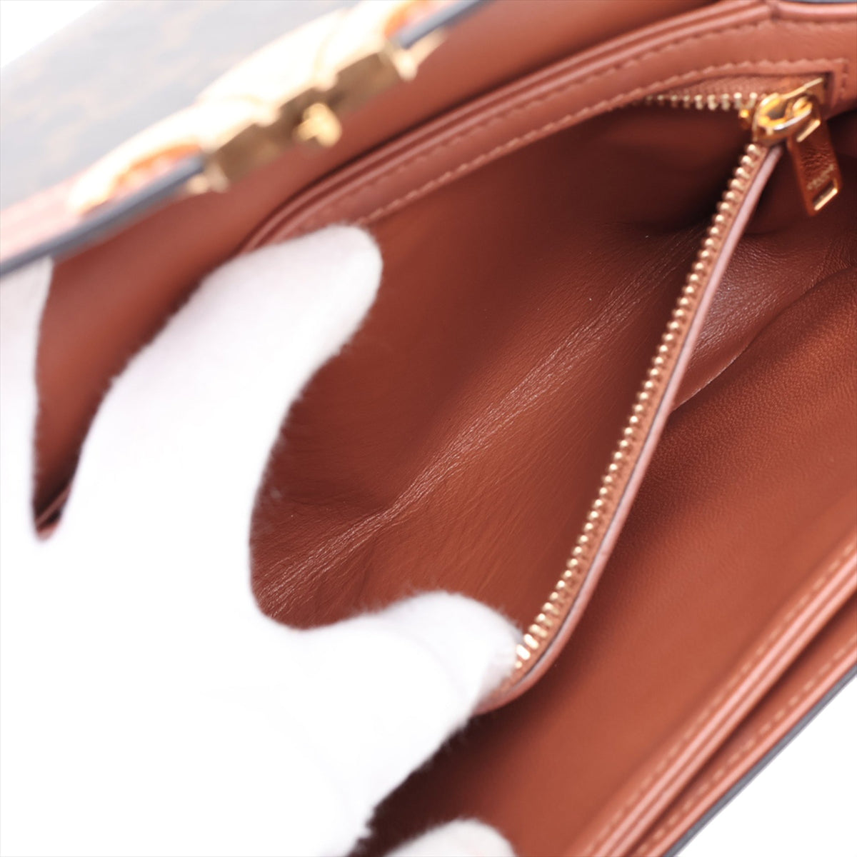 Celine Classique Triomphe Coated Canvas and Calfskin Triomphe Crossbody — Brown