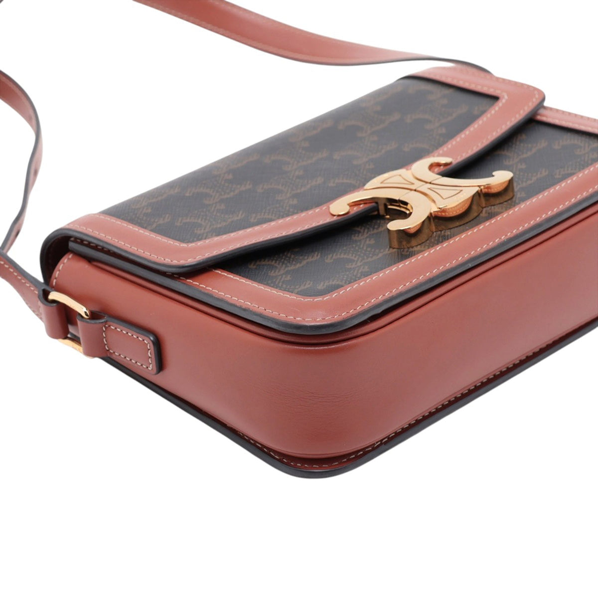 Celine Classique Triomphe Coated Canvas and Calfskin Triomphe Crossbody — Brown