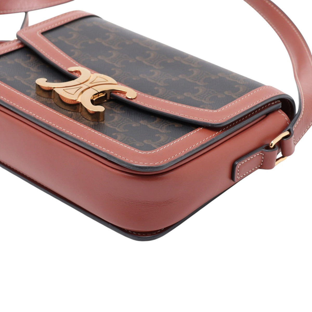 Celine Classique Triomphe Coated Canvas and Calfskin Triomphe Crossbody — Brown