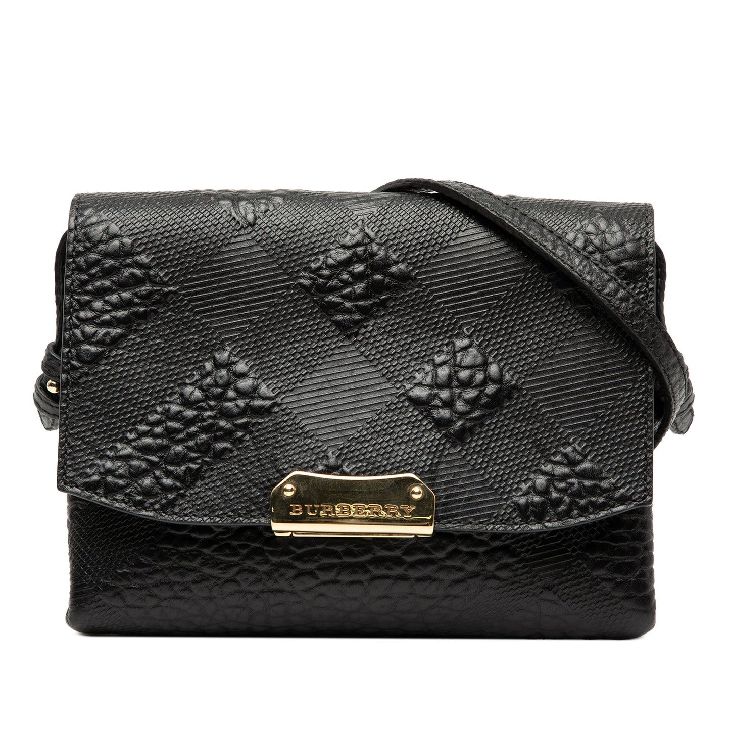 Burberry Embossed Grain Check Leather Langley Crossbody