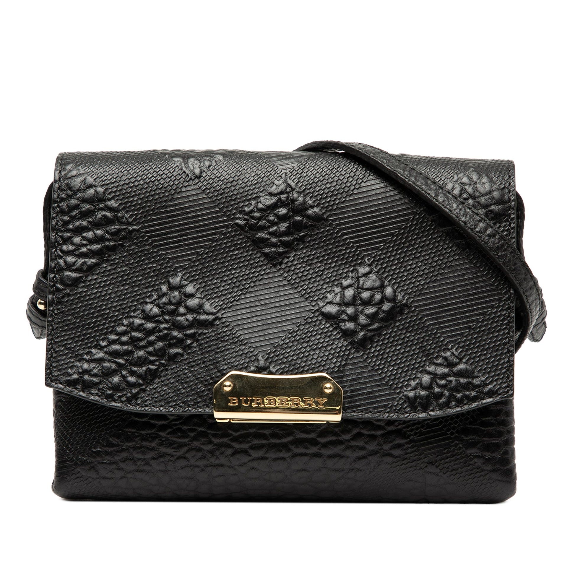 Burberry Embossed Grain Check Leather Langley Crossbody