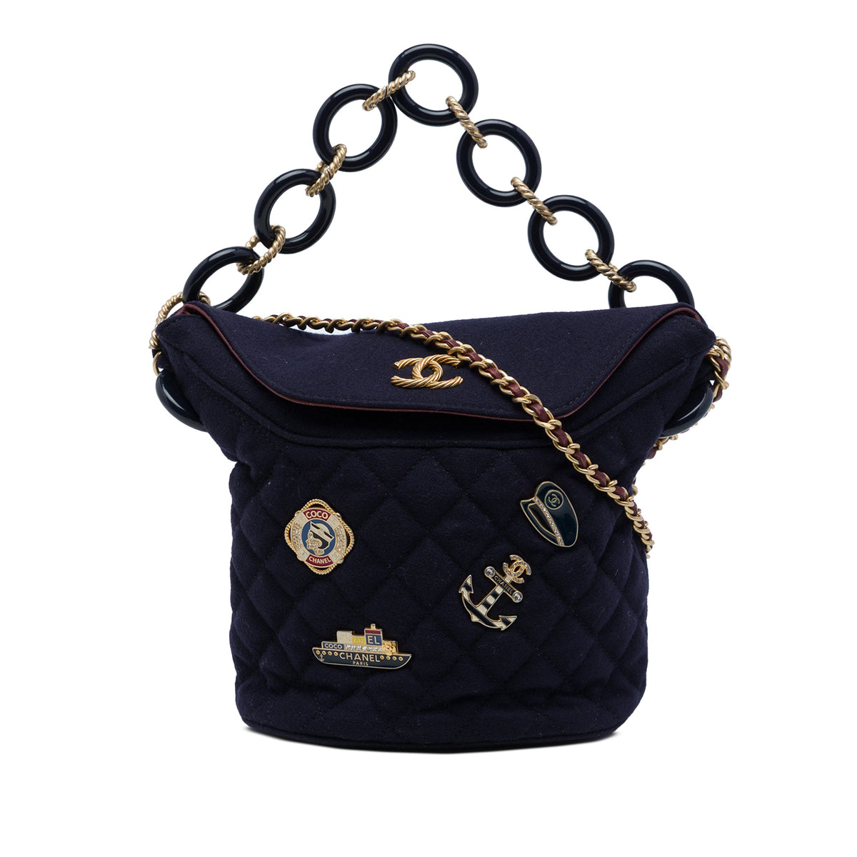 Chanel Paris Hamburg Quilted Wool Charms Bucket Bag — Blue