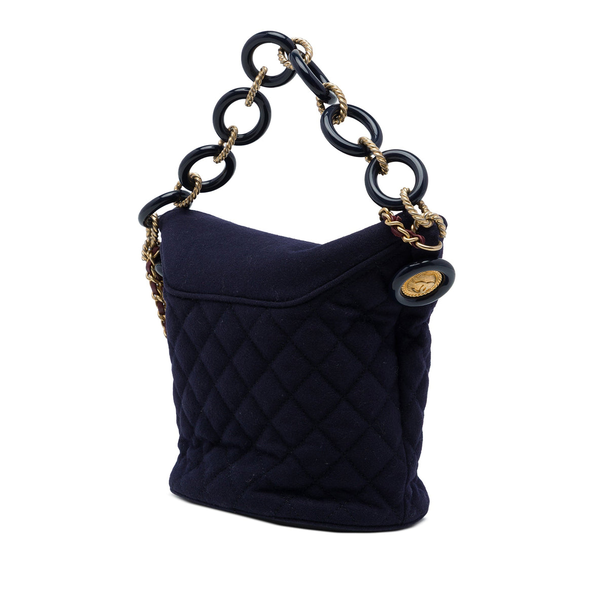Chanel Paris Hamburg Quilted Wool Charms Bucket Bag — Blue