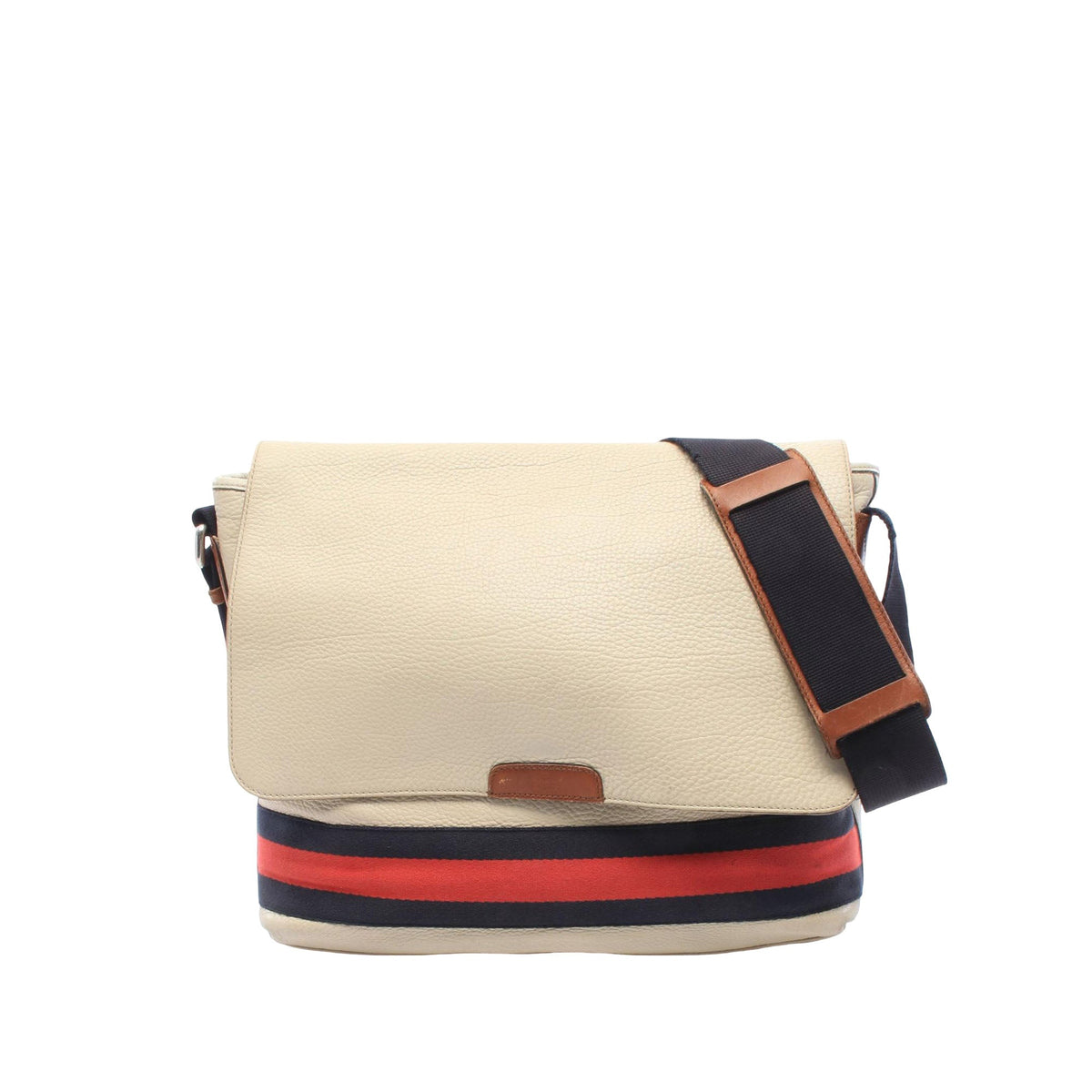Gucci Leather Web Messenger Bag — White