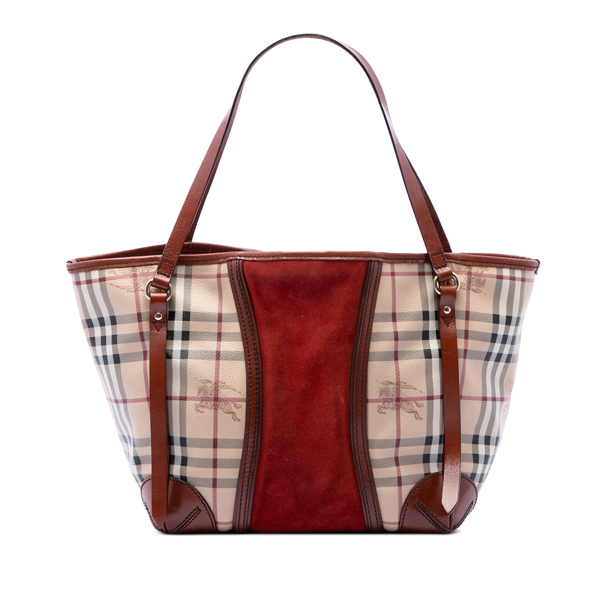 Burberry Small Suede Trimmed Haymarket Check Coated Canvas Canterbury Tote